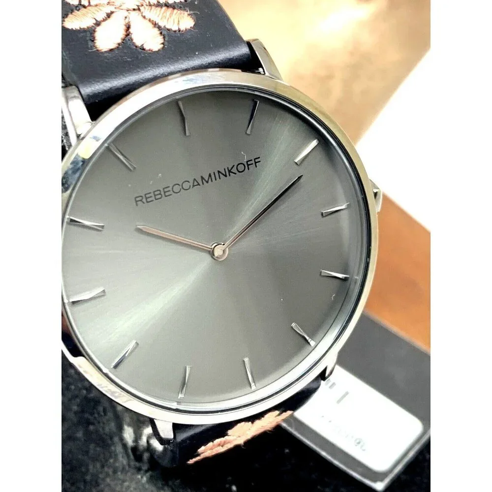 Rebecca Minkoff Women's Watch 2200096 Quartz Black Dial 40mm Floral Leat…